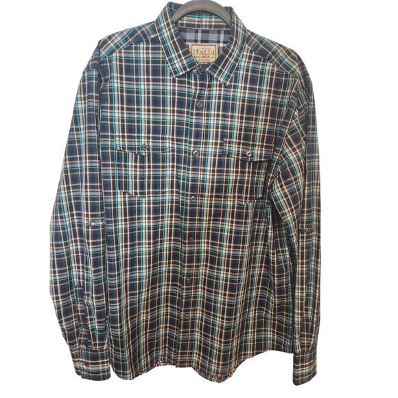 Vintage Italia Men Classic Plaid Shirt Long Sleeves Button Up Size L RETAIL $98 - Picture 1 of 5